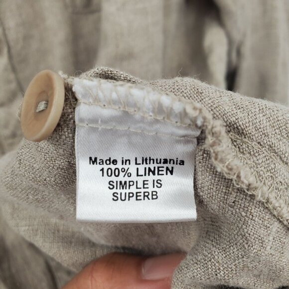 FLAX Brown Button Down Blouse Tunic Women Size Small 100% Linen Collared Long - Picture 6 of 12